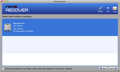 Recover Lost Folders on Mac - Select volume